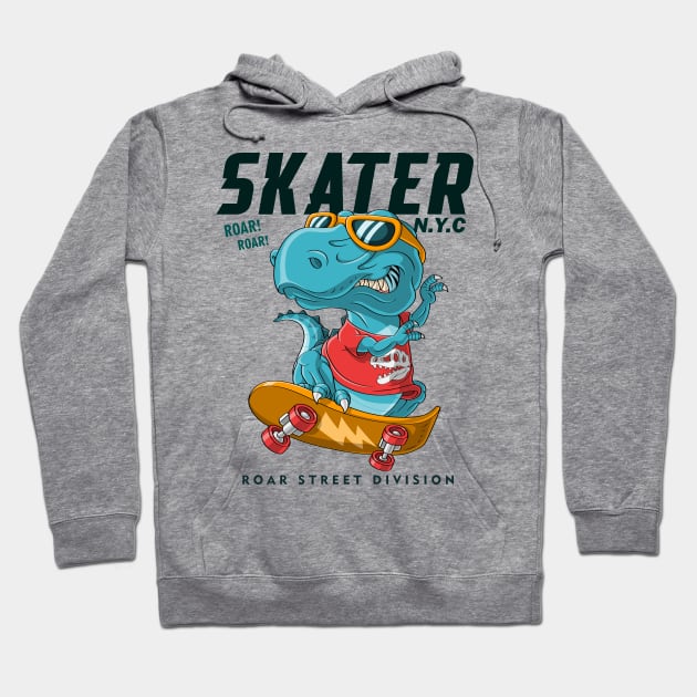 dinosaur playing skateboard Hoodie by Mako Design 